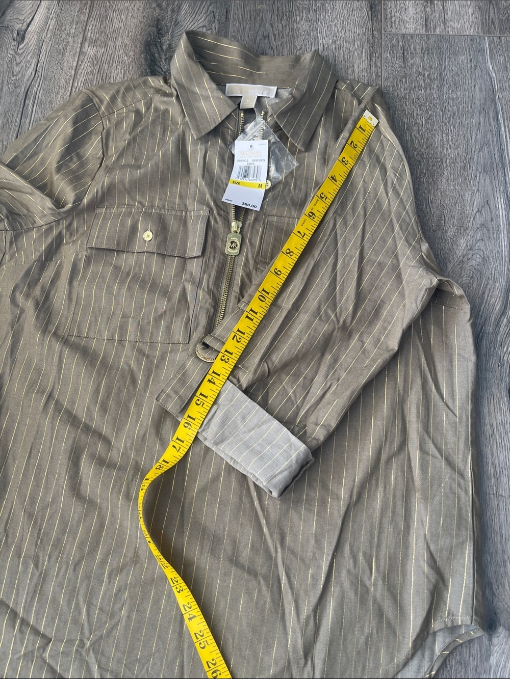 Michael Kors Safari green Top with Gold Pinstripes - Picture 9 of 14